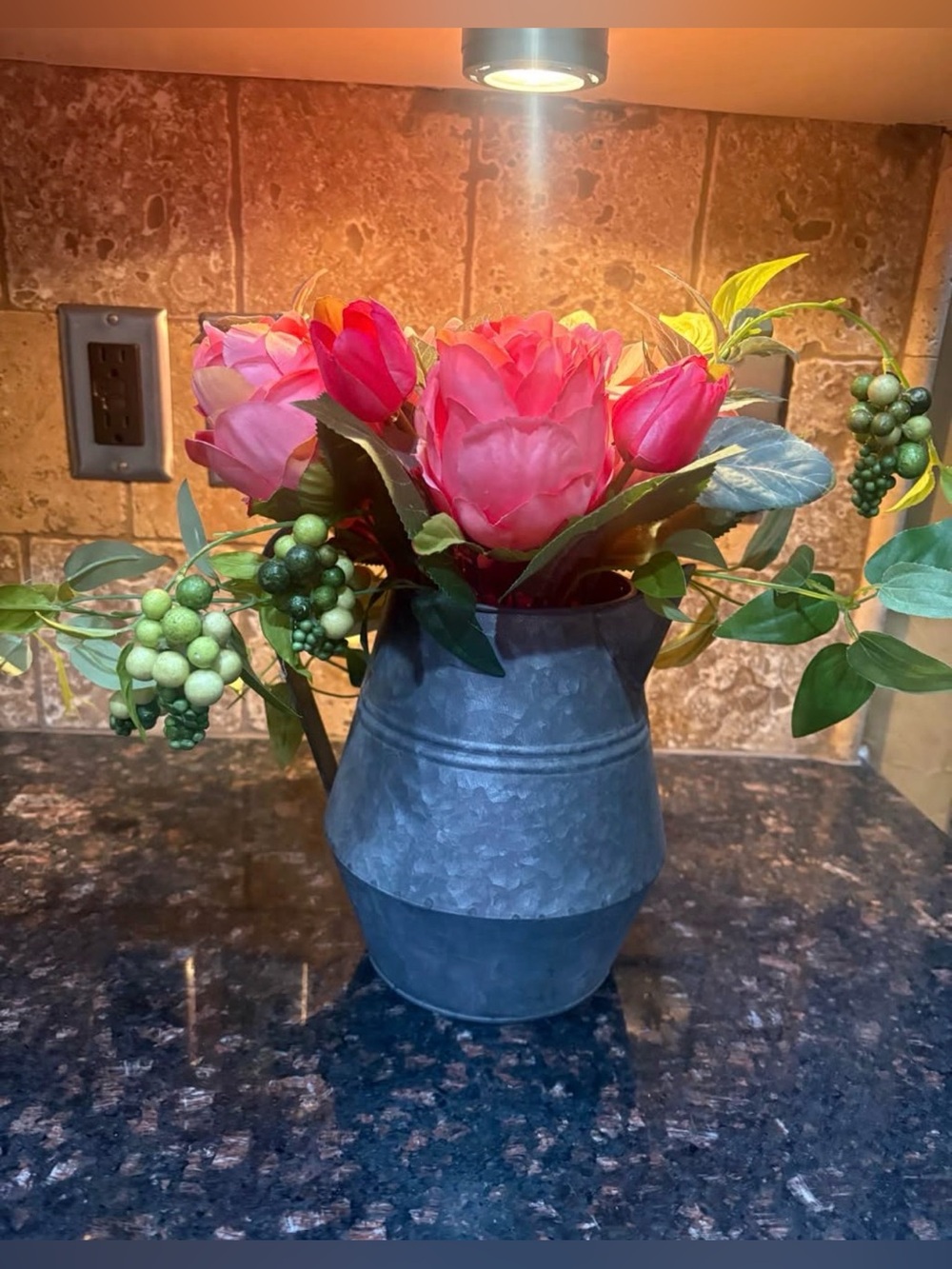 Shabby Chic Pink Faux Rose Centerpiece Jug Vase Farmhouse Decor